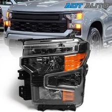 Driver Black Halogen Headlight Lamp For Chevy Silverado 1500 2022-2024 Left Assy