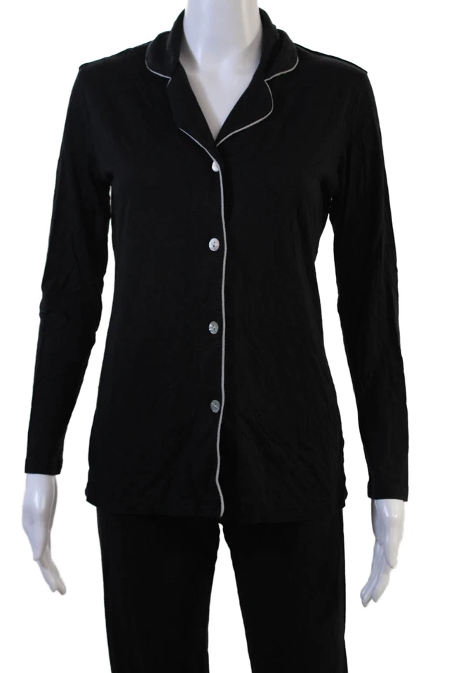 Conjunto de pijama Cosabella feminino calça com botões preto algodão tamanho pequeno - Imagem 2 de 4