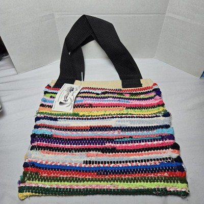 NEW The Lazy Loom Rag Rug Hand Bag Handwoven Colorful Boho Fabric Cottage 