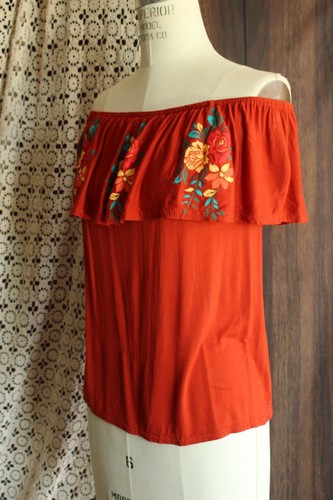 Atmosphere Damen Top, Größe 4, dunkelorange bestickt mexikanischer Bauernstil - Bild 7 von 11
