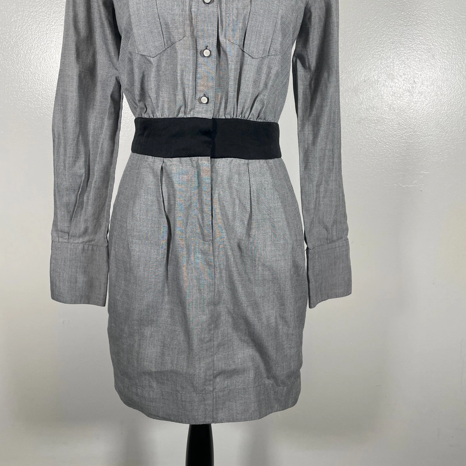 VETEMENTS BCBGeneration Camicia Abito Donna Taglia 2 Grigio Manica Lunga Collo Bottoni Frontali