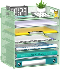 7 Tier Paper Organizer - Mesh Desktop File Holder with Handles for Office School