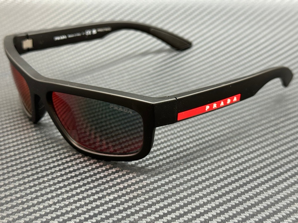 PRADA LINEA ROSSA PS 05ZS DG008F Black Rubbered Mirror Red Men's