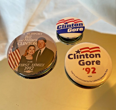 3 - ORIGINAL 1992 Clinton Gore Presidential Election Pin Back Buttons