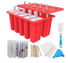 Miaowoof Homemade Popsicle Molds, 10 Cavities Non-BPA Silicone Red Complete!