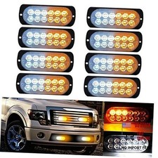 8x Led Strobe Lights Led Surface Mount Warning Flashing Amber White