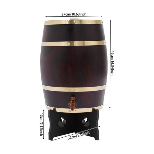 20L Vertical Wooden Wine Barrel w/ Faucet&Bracket for storing whiskey,rum,brandy