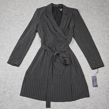 Tommy Hilfiger Dress Womens 10 Black Stripe Wrap Sheath Belted Long Sleeve Work
