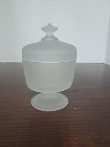 Piatto polvere vintage Avon in vetro smerigliato con motivo vite uva - Foto 3 di 10