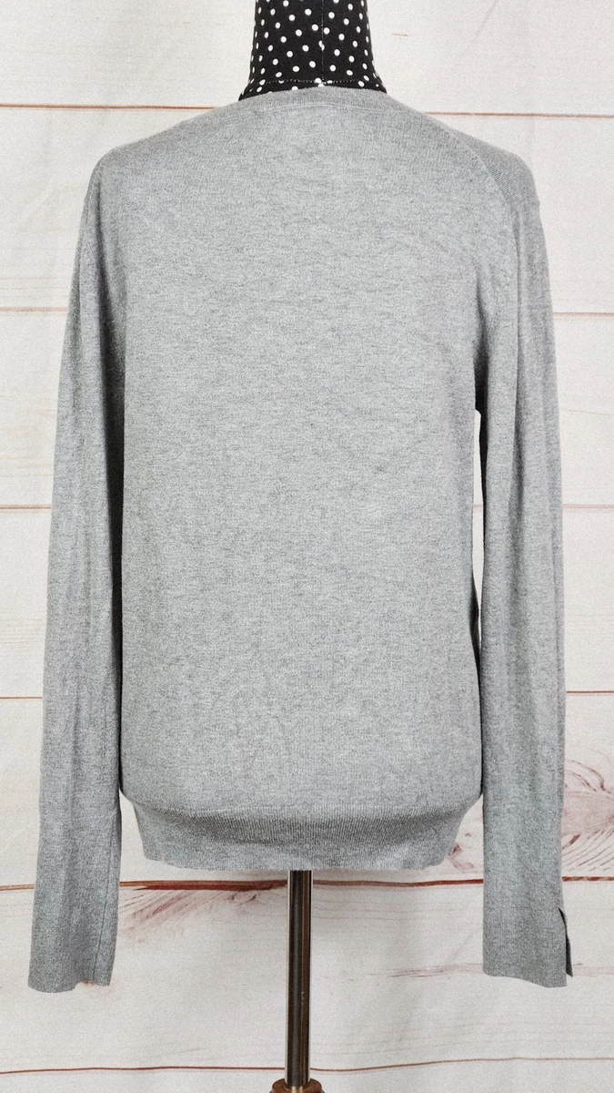 Zara V-Neck Knit Jumper Sz XL Light Grey Lightweight Long Sleeve Casual Pullover