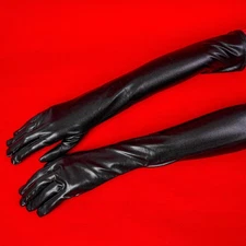 Women Opera Gloves Patent Leather Wet Look Arm Length Gloves Evening Dress