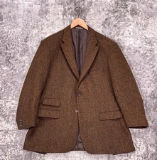 J Peterman x Harris Tweed Blazer 46 Mens Brown Herringbone Wool Jacket