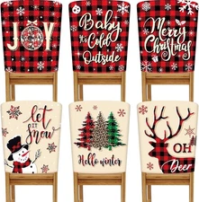 Buryeah 6 Pcs Christmas Chair Back Covers 6 Styles Removable Washable Cream 