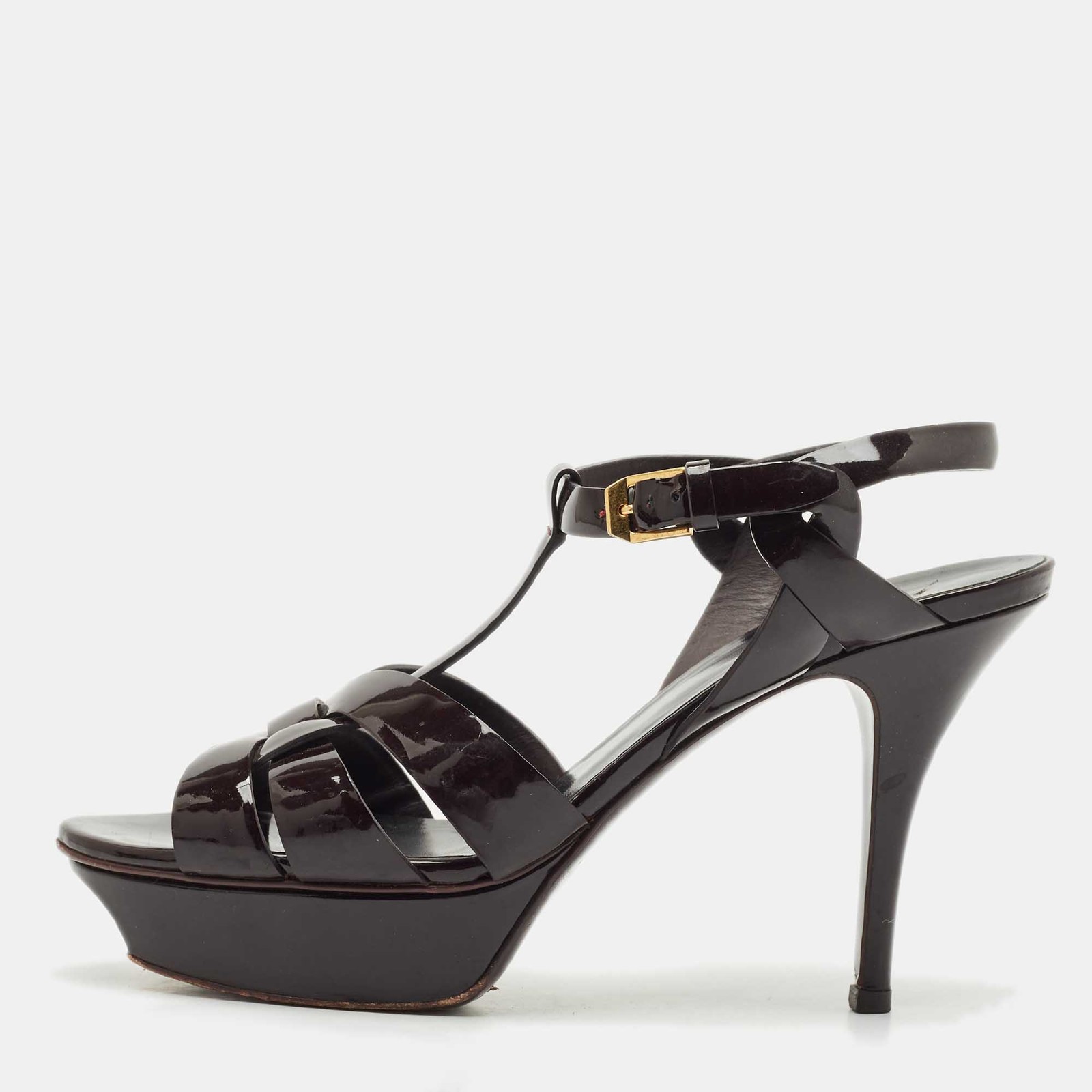 Sandali Saint Laurent bordeaux in vernice con plateau omaggio taglia 38