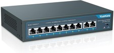 10 Port PoE Switch, 8 PoE+ Port 100Mbps, 2 Uplink Gigabit, 120W 802.3af/at, Exte