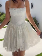 House of CB Chloe White Lace Cotton Mini Dress Size Medium Regular Length NWOT