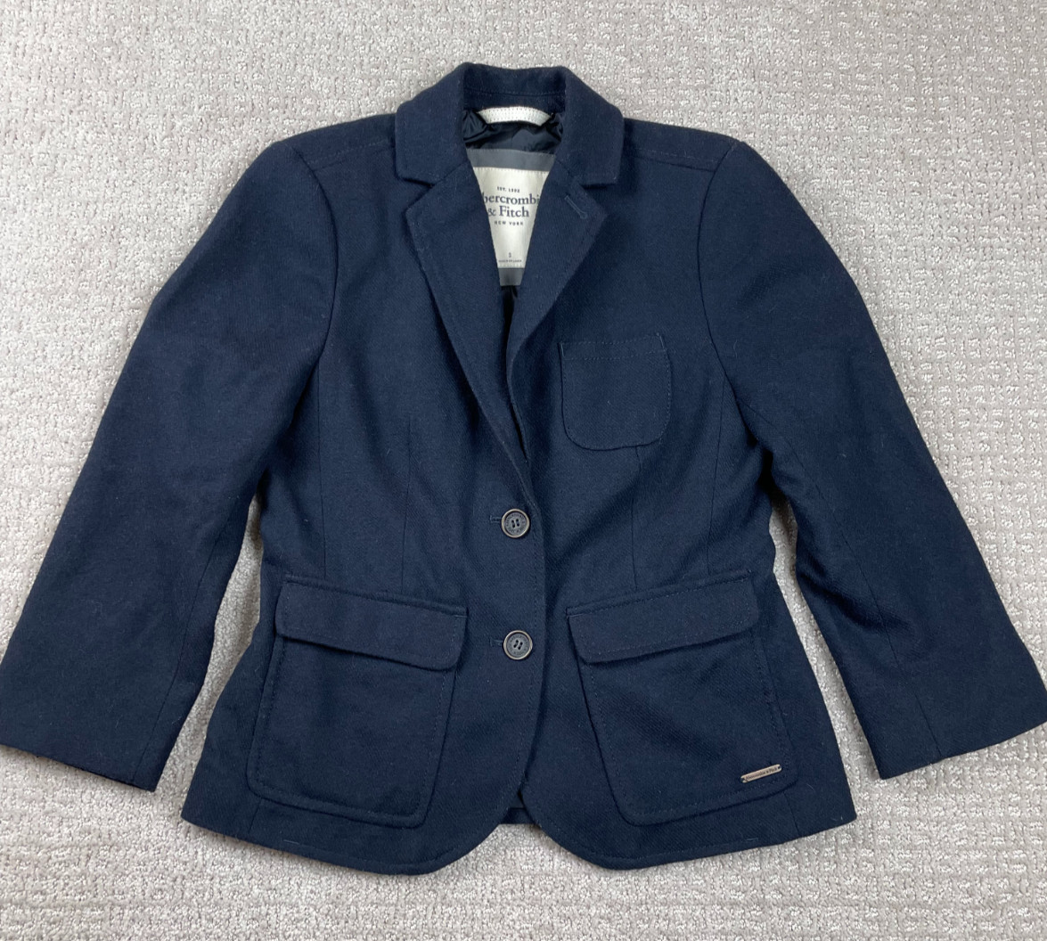 Abercrombie Fitch Blazer Womens Small Black 2 Button Sport Coat Wool Blend Y2K