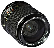 Pentax"Hollywood" SMC K: 28mm/f2 w/Orig Caps & Grn Case +LN Orig Lens Hood/SHARP