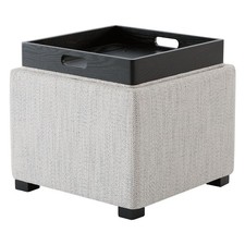 CHITA Upholstered Storage Ottoman Cube with Wood Tray, Sturdy Engineered Wood