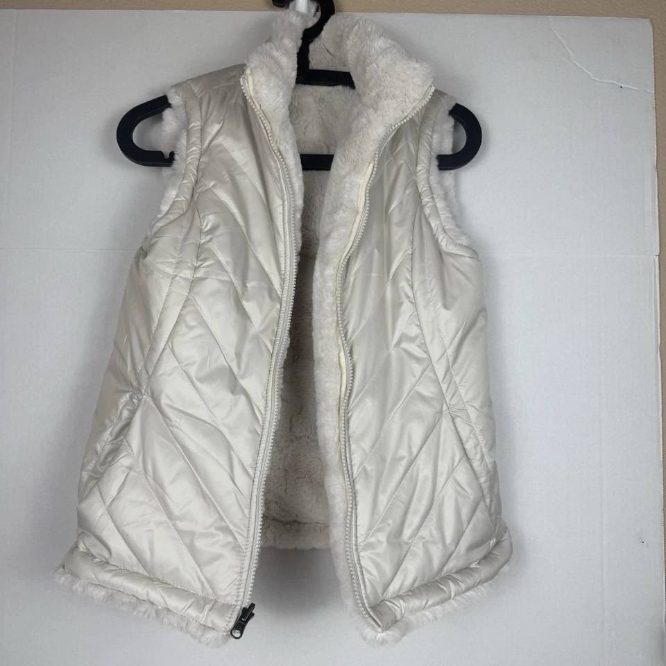 Chaleco reversible Nicole Miller para mujer marfil de piel sintética talla XS Foto 3 de 4