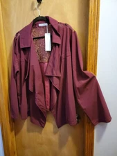Holiday ready, Jacket, RoseGal, Drape Front, Back Lace Inset, Dark Red, Plus 5x