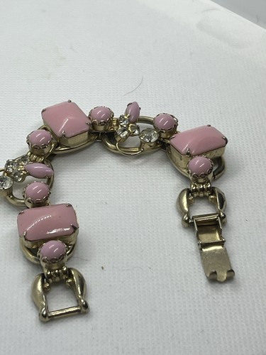 Bracciale vintage DELIZZA & ELSTER D&E Juliana rosa vetro latte e strass - Foto 1 di 5