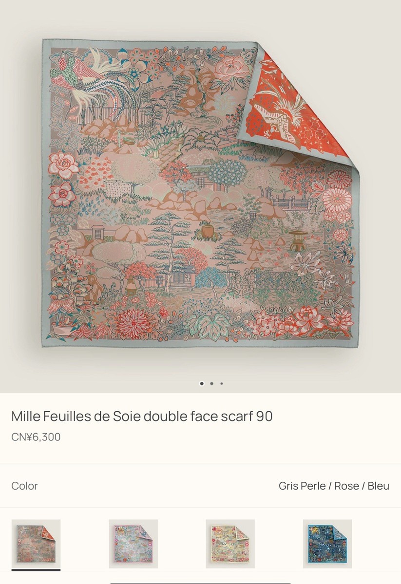 HERMES Mille Feuilles De Soie Scarf 904126S01 Silk Gray
