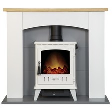 Image of Adam Huxley in Pure White & Grey with Aviemore Electric Stove in White Enamel...