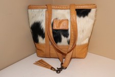 Vintage USA made CANOE handcrafted COWHAIR cowhide leather BAG purse tote 11x11"