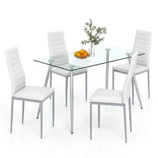 5 PCS 51'' Rectangle Dining Set 0.3'' Thick Glass Table w/ 4 Padded Dining
