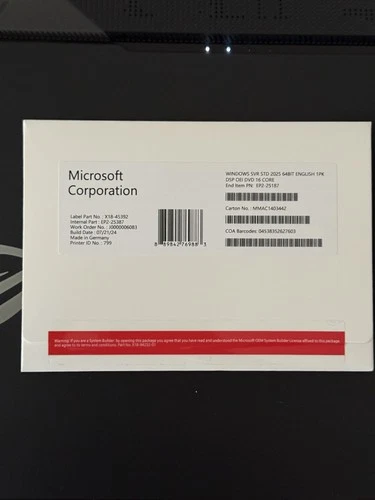 Windows Server 2025 Standard | OEM COA DVD DSP PACK