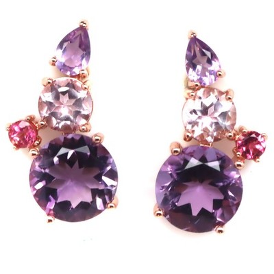 Thai Handgefertigt 10 Mm. Violett Amethyst Topas Rhodolith Ohrringe