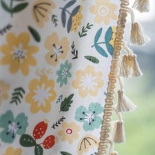 Boho Cotton Linen Handmade Tassel Curtain 1 Panel, Farmhouse Yellow Florals Prin