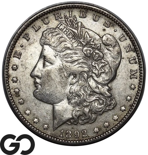 1892 Morgan Silver Dollar Coin, Choice AU Tougher Date