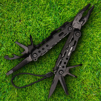 Mil-Tec Large Multi Tool Black Blades Screwdrivers Openers File Pliers Awl Saw