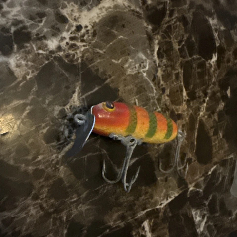 Semilla punkinseed Heddon de madera vintage (original anterior a 1950) - color “tigre” o “perca” Foto 2 de 3