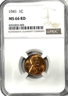 1941 Lincoln Cent NGC MS66 Red