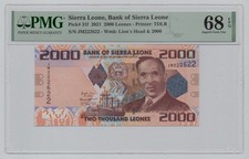 Sierra Leone, 2021, 2000 Leones – PMG 68