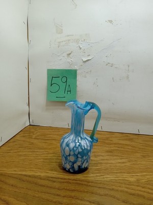MCM Hand Blown Blue Glass Swirl Syrup Pitcher Small