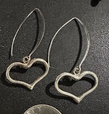 Threader Sterling Silver Open Heart Artisan Modern Bead Drops Earrings