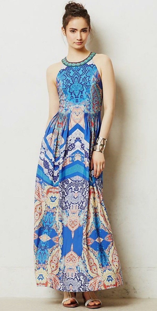 Ranna Gill Anthropologie Boteh Jewel Embellished Neckline Maxi Dress 8 M $188
