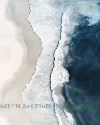 Arial View of Beach Sand Waves Blue AI Digital Image 8x10 100% Cotton Paper B8