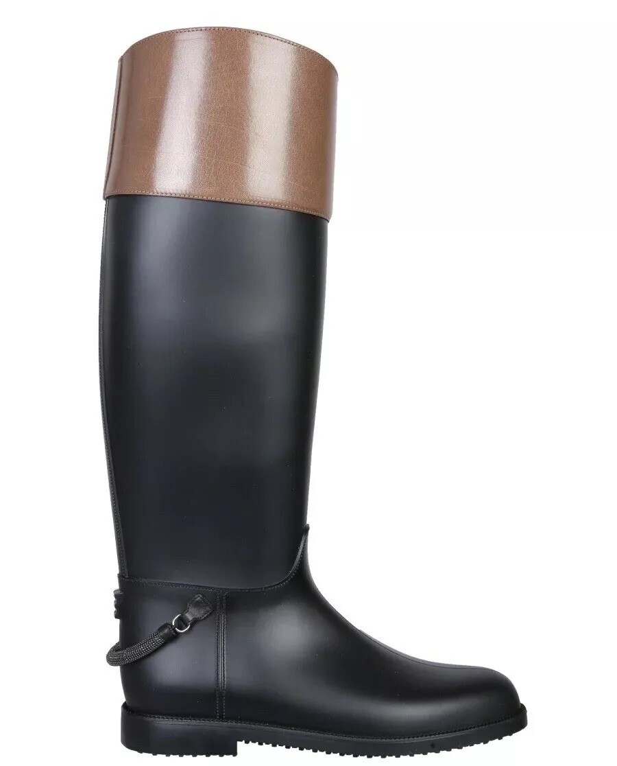 BRUNELLO CUCINELLI Stirrup Strap Rubber Riding Boots Black 37 / 7