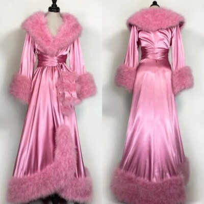 Pink Robes for Women Bride Satin Sleepwear Soft Neck Dresses with Belt Custom