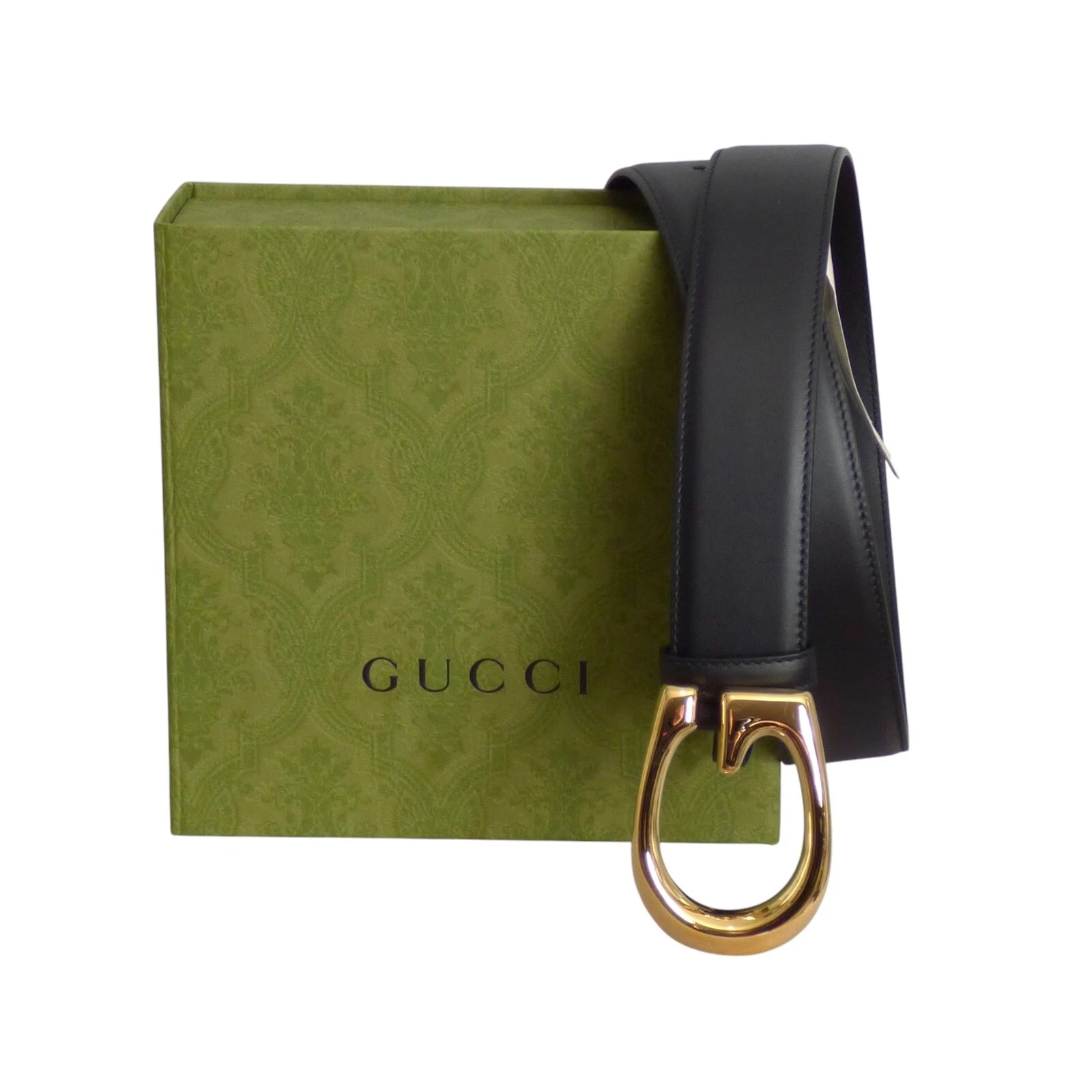 GUCCI   Ceinture à boucle Heritage en cuir noir, taille 32
