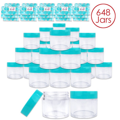 Beauticom  (648PCS) 30G/30ML Clear Plastic Refillable Jars with Teal Lids