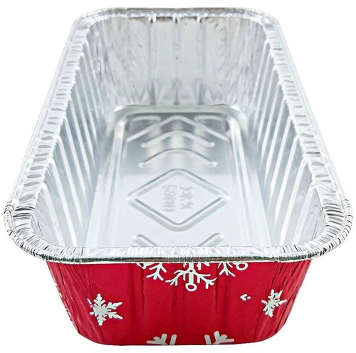 PACTOG 2 lb. Red Aluminum Foil Holiday Christmas Loaf Bread Pan w/Clear Dome Lid - Picture 71 of 81
