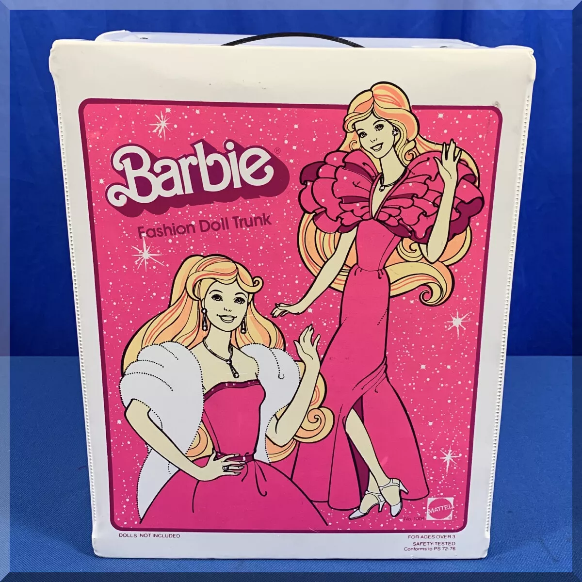 1980s MATTEL BARBIE FASHION DOLL CASE #1004 WHITE PINK VINYL PLASTIC HANDLE  USED