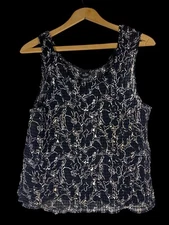 Fashion Bug Y2K Tank Top Scrunch Crinkle Black & White Floral Plus Size 2X Crop