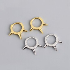 Sterling Silver Spikes Punk Biker Huggie Hoop Earrings A1256